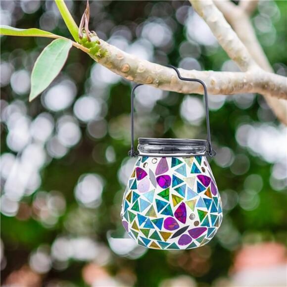 Mosaic Solar Lanterns-Glass HangingLights Butterfly HollowOut Waterproof Outdoor - Picture 5 of 7
